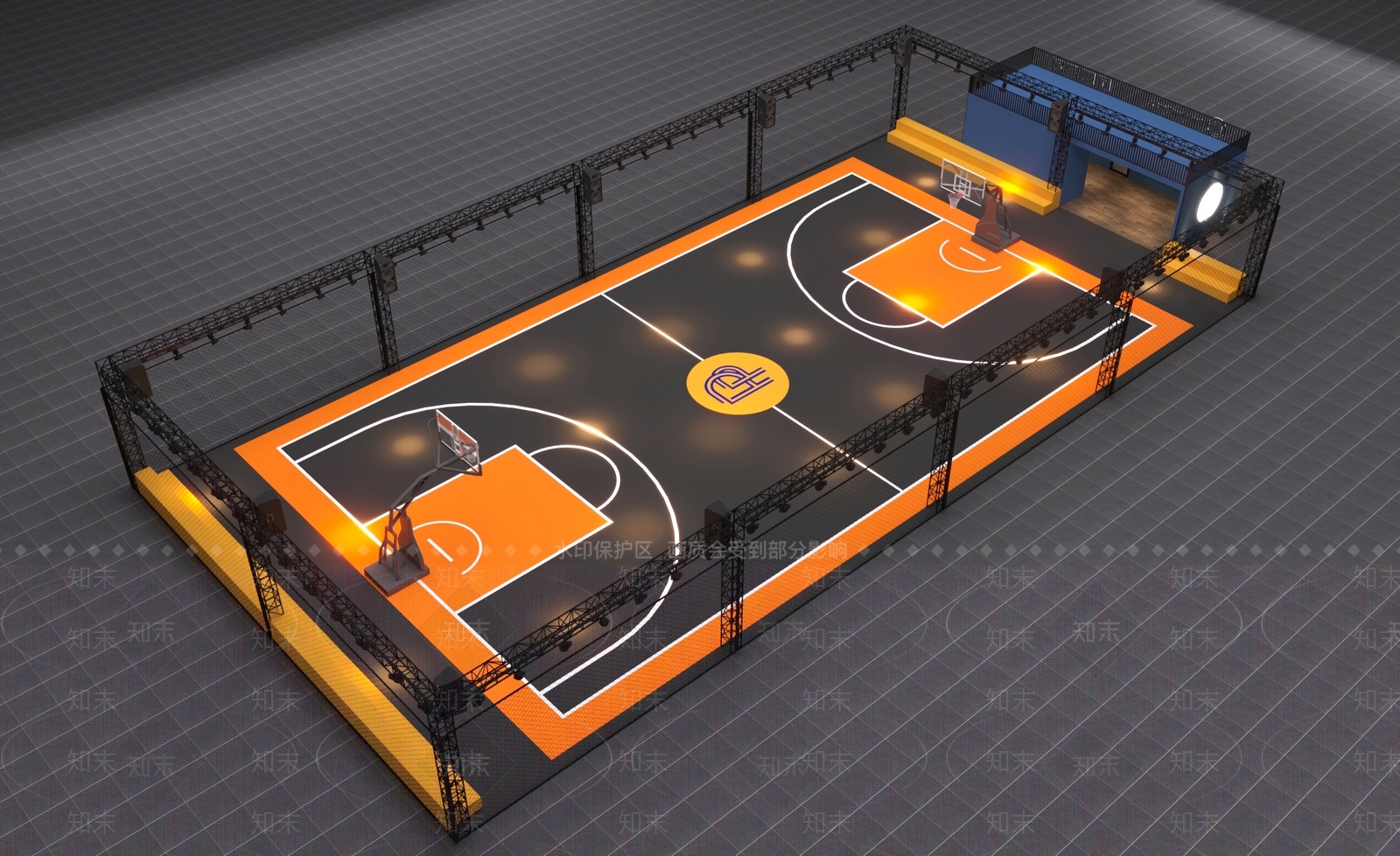 现代篮球场3D模型下载【ID:994321932】