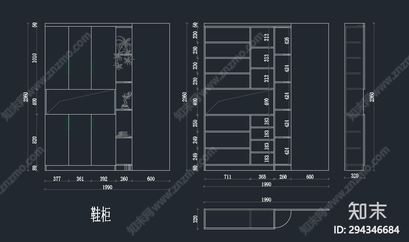 现代鞋柜施工图下载【ID:294346684】