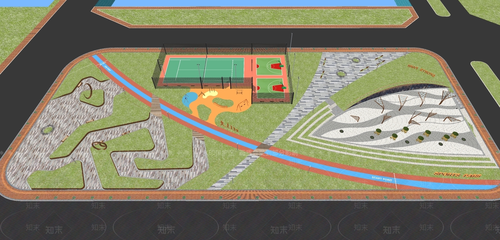 现代公园景观SU模型下载【ID:594386721】