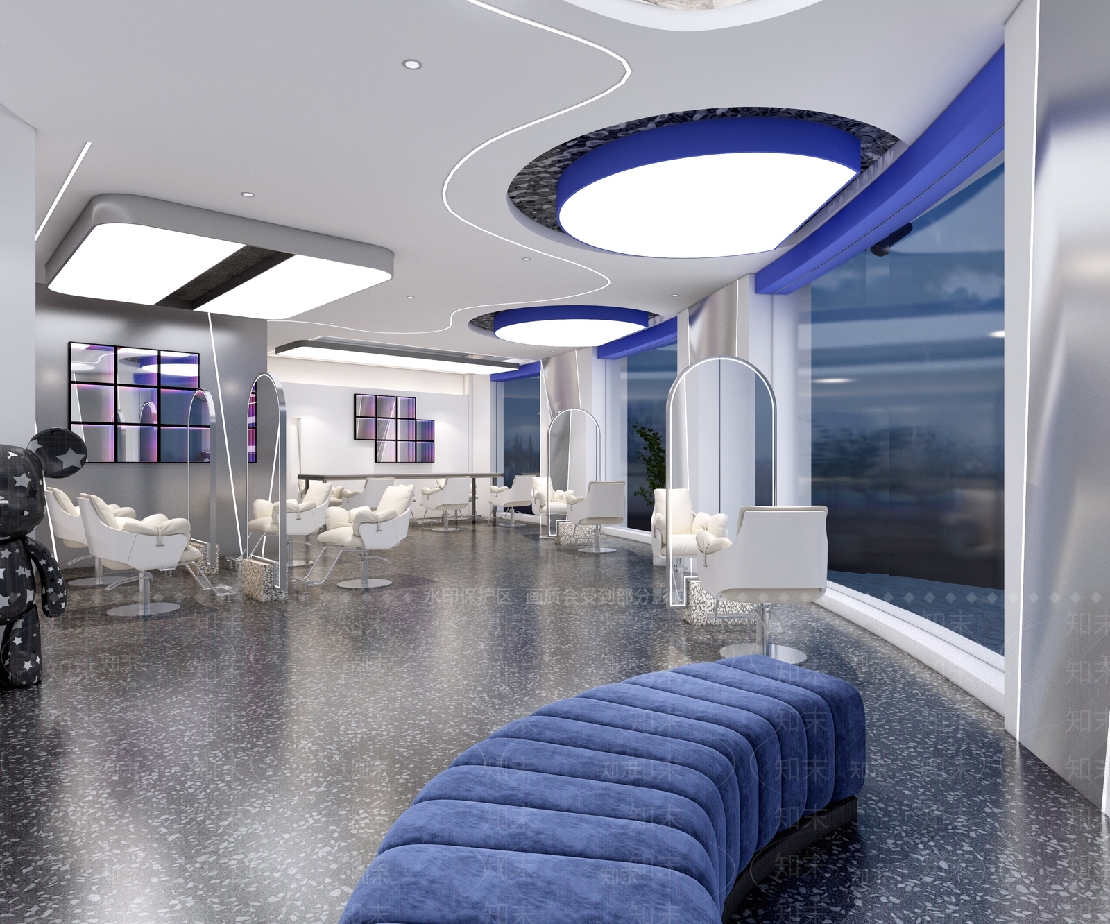 现代网红蓝色理发店3D模型下载【ID:994390593】