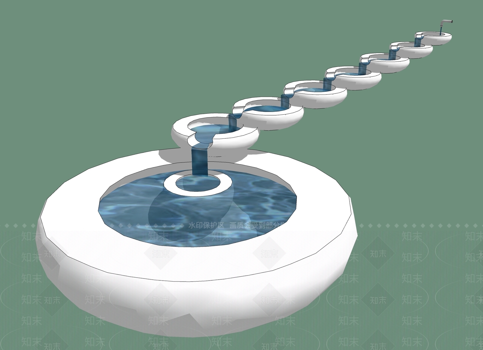 欧式跌水池SU模型下载【ID:394403375】