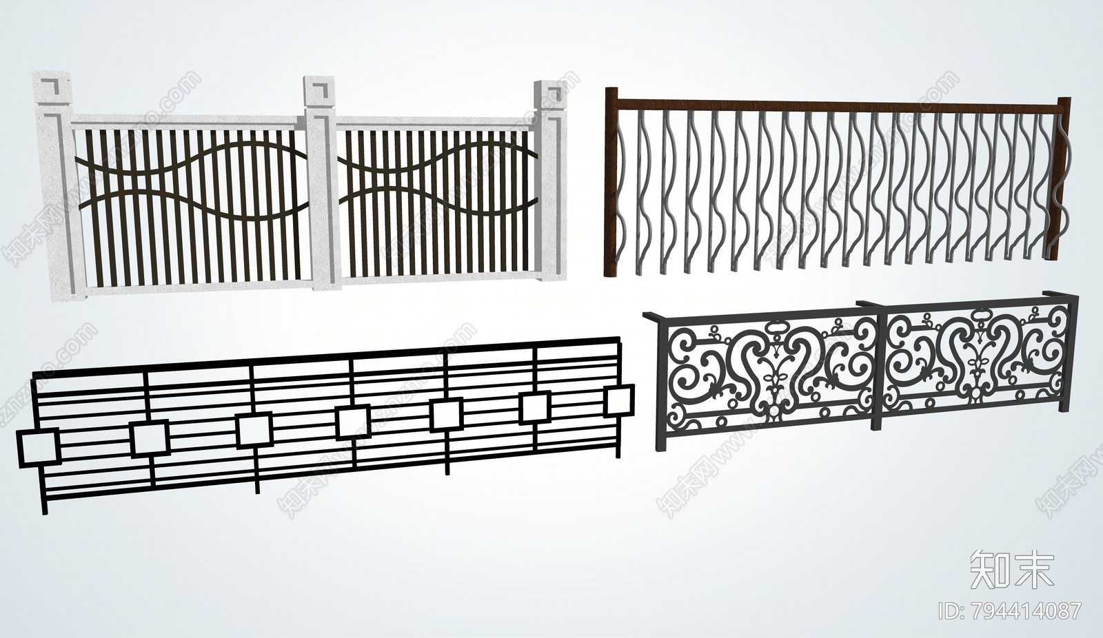 现代铁艺栏杆SU模型下载【ID:794414087】
