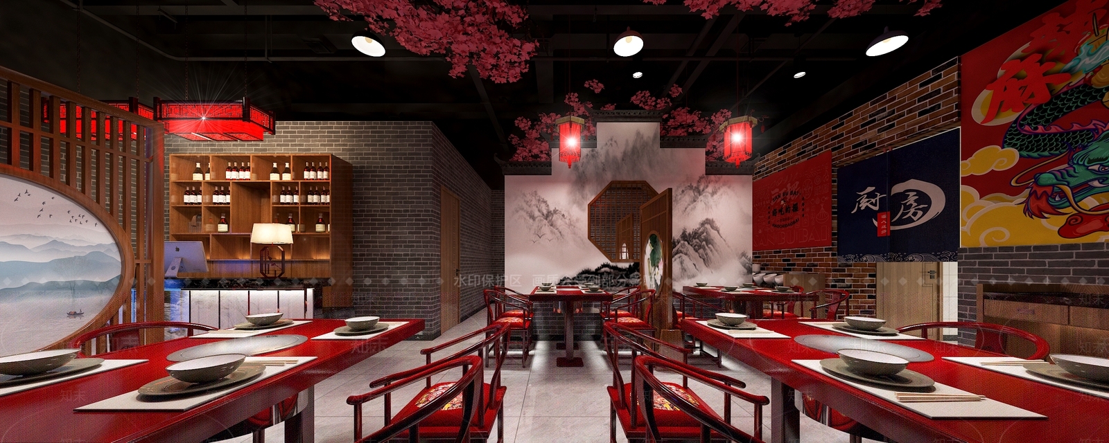 新中式火锅店3D模型下载【ID:394418228】