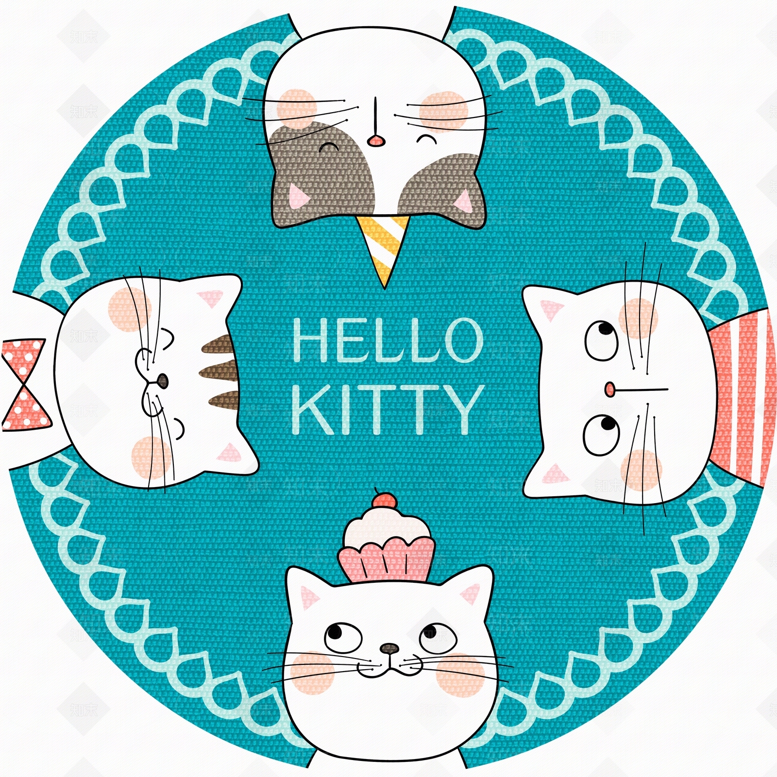 可爱猫咪地毯图案贴图下载