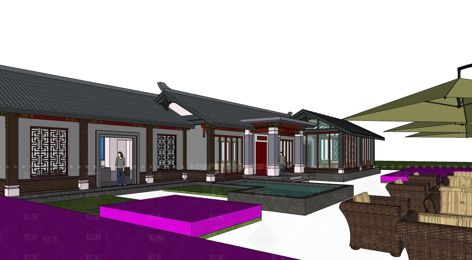 中式咖啡厅建筑SU模型下载【ID:894426624】