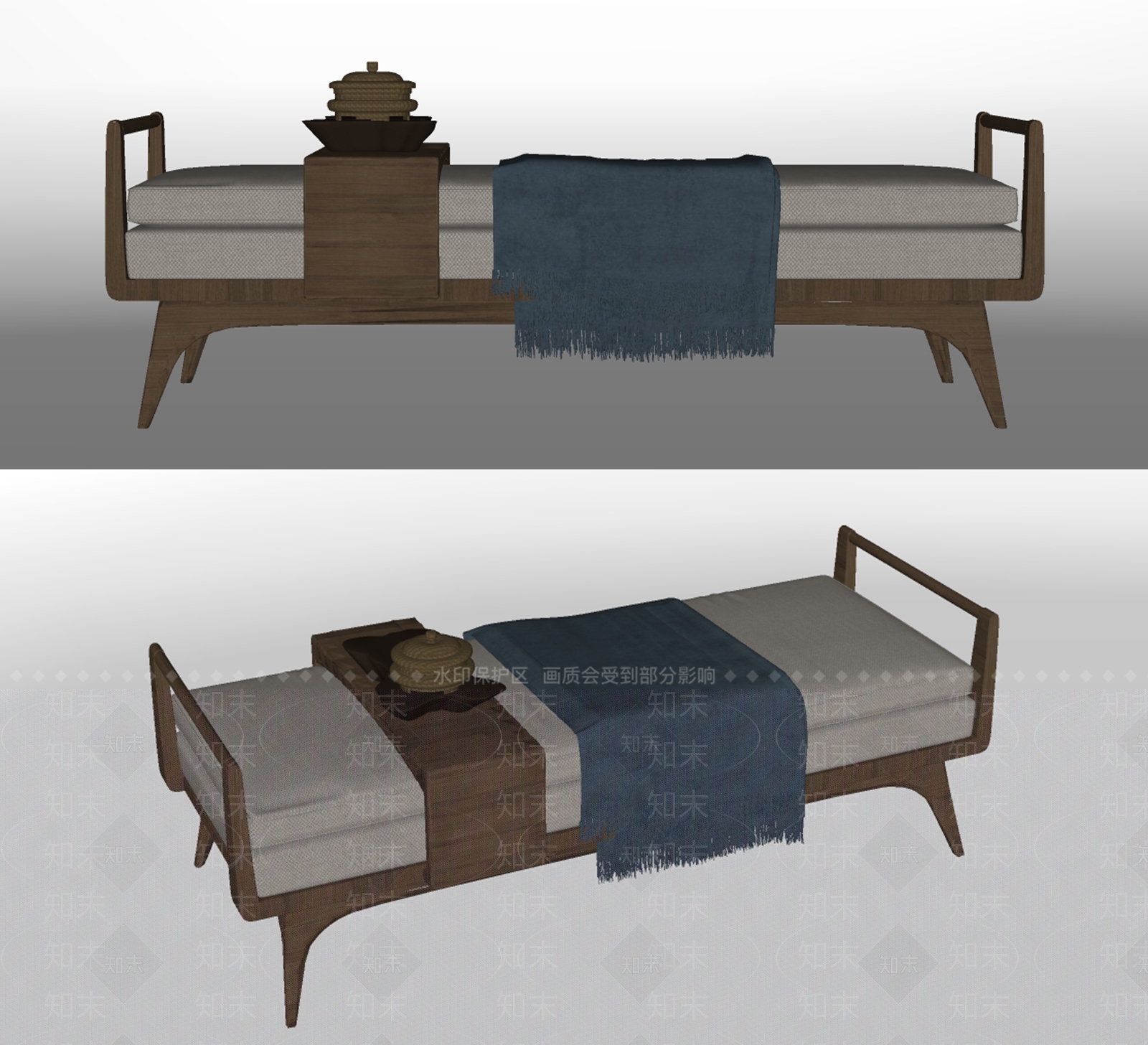 新中式床尾凳SU模型下载【ID:894427727】