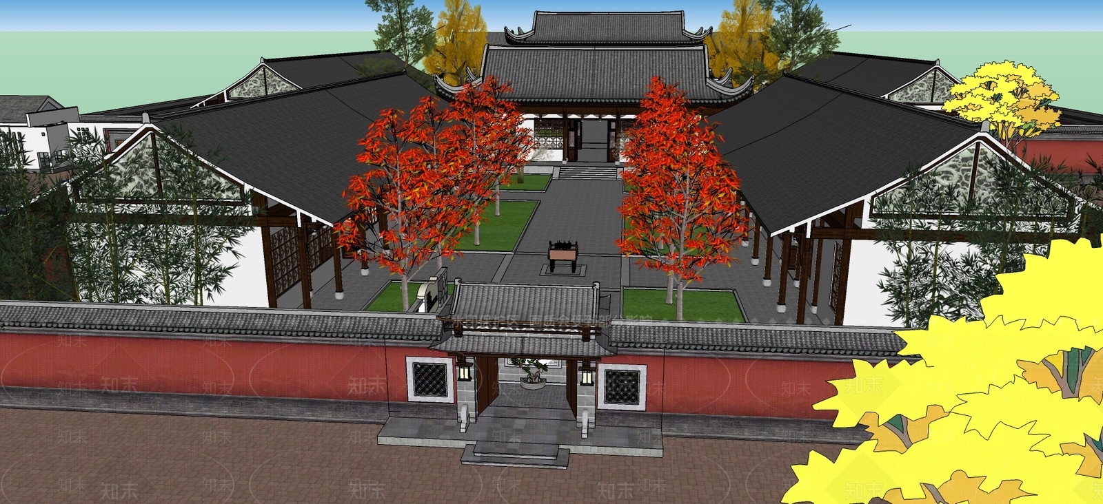 中式四合院SU模型下载【ID:394430201】
