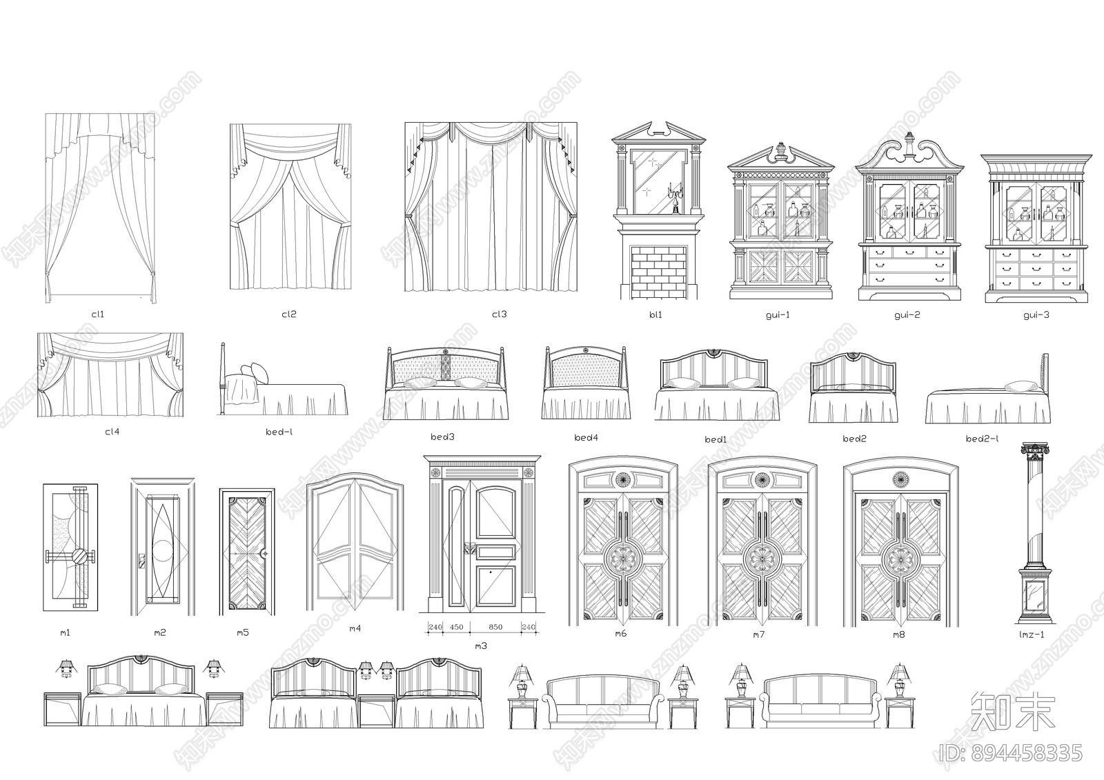 高文安-欧式常用图块施工图下载【ID:894458335】