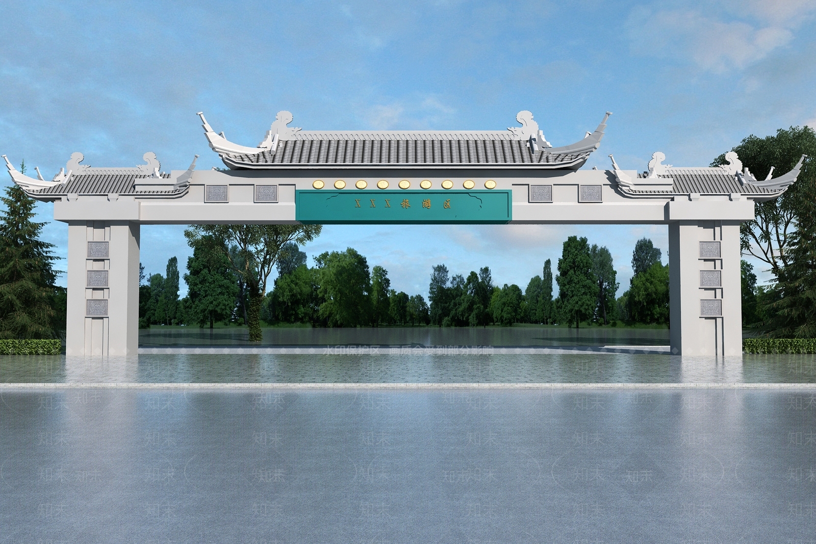 新中式景区入口大门3D模型下载【ID:894471398】