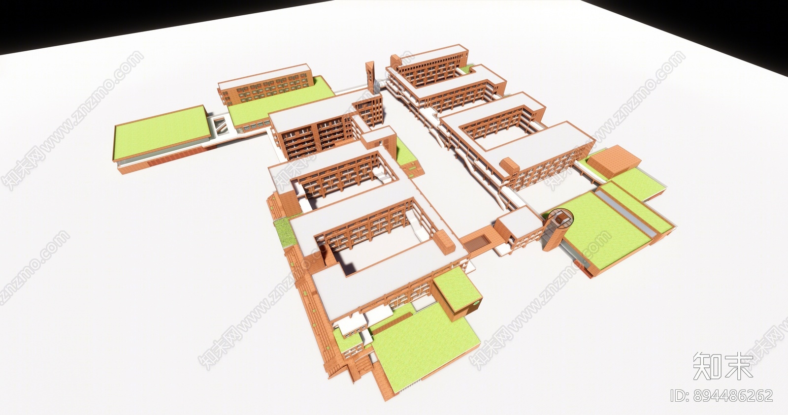 现代红砖学校SU模型下载【ID:894486262】