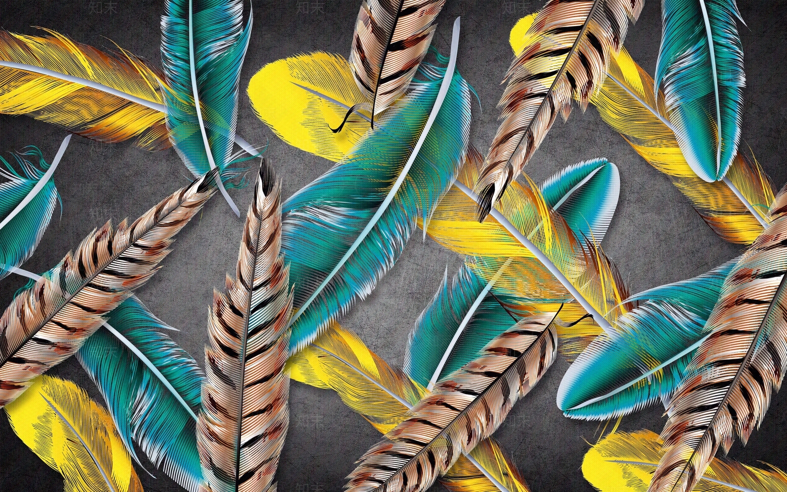 现代大气简约黑金羽毛电视背景墙贴图下载【ID:894492564】