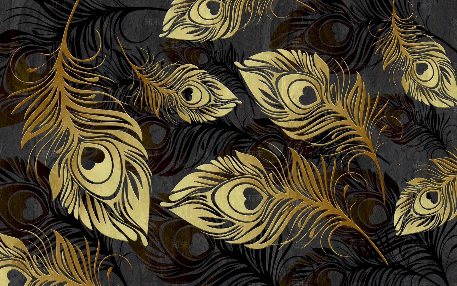 现代高端大气羽毛黑金电视背景墙贴图下载【ID:894492572】