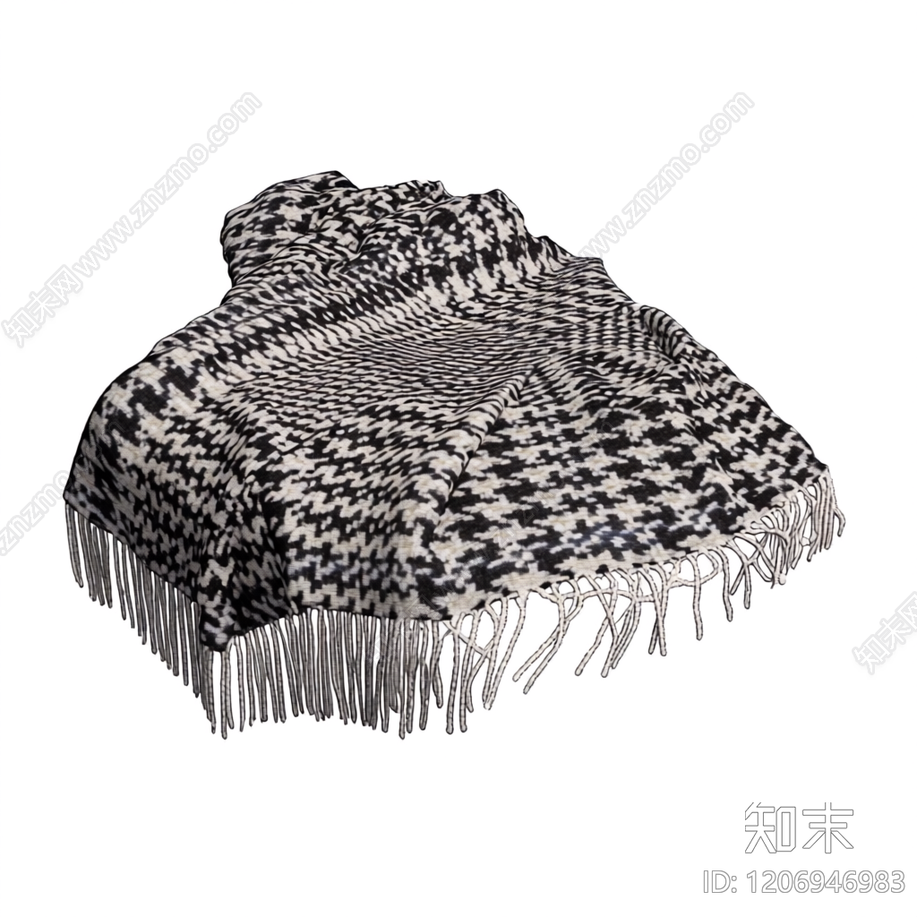 黑白格纹流苏毯3D模型下载【ID:1206946983】