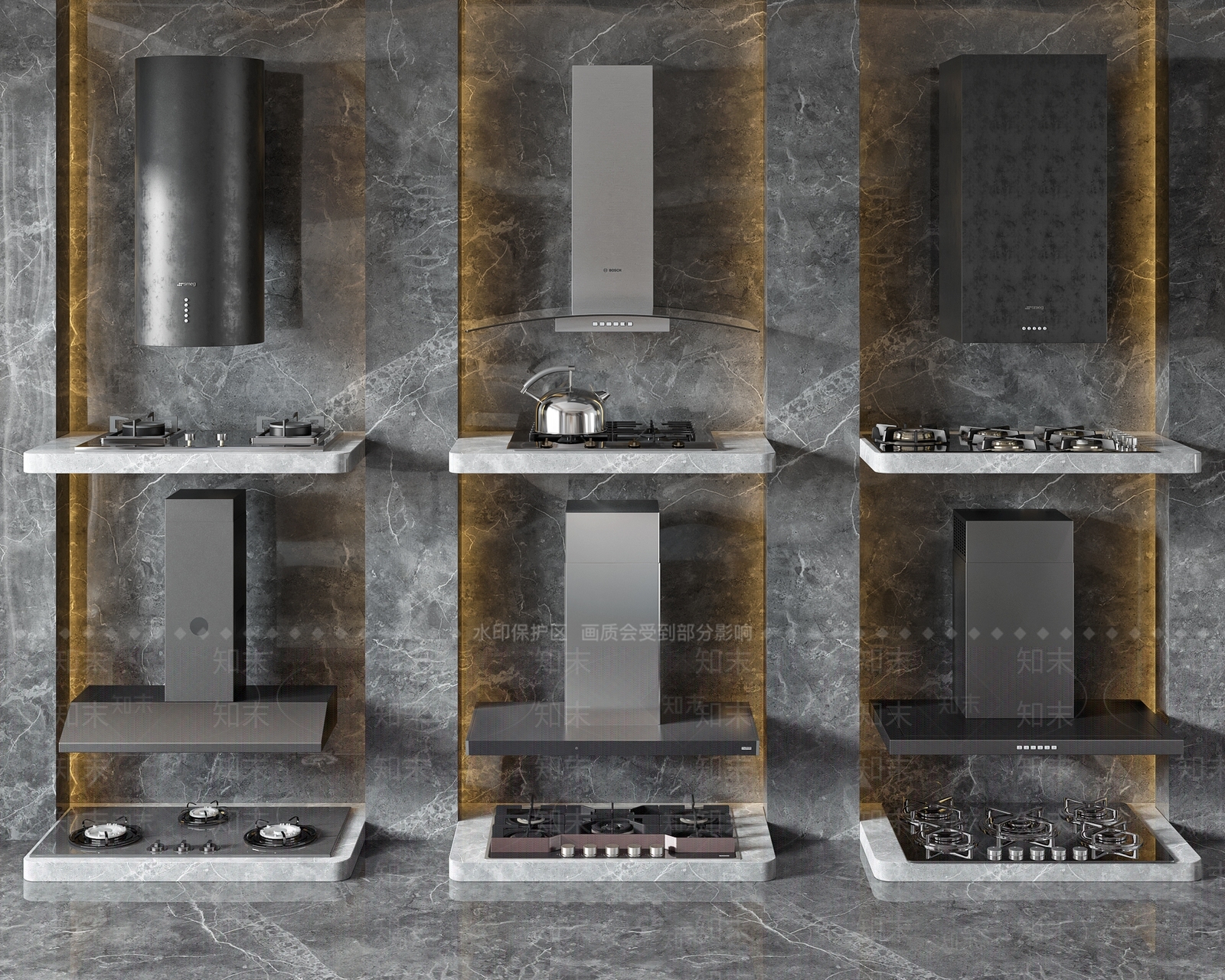 现代油烟机燃气灶3D模型下载【ID:294500272】