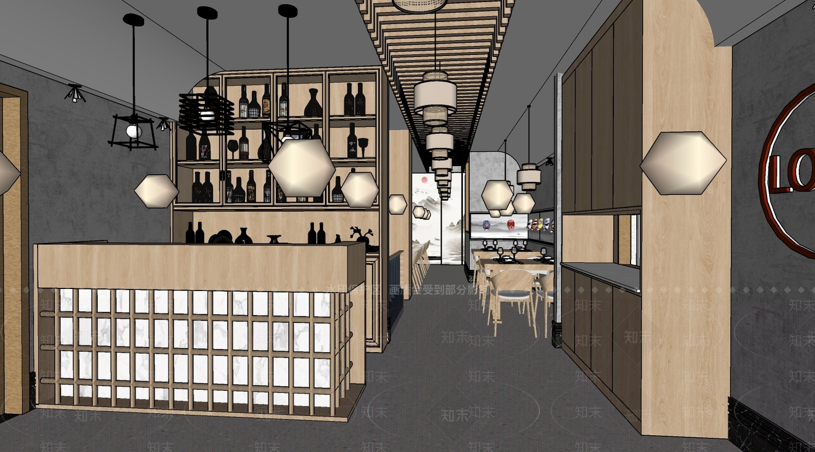 新中式餐厅SU模型下载【ID:994518048】