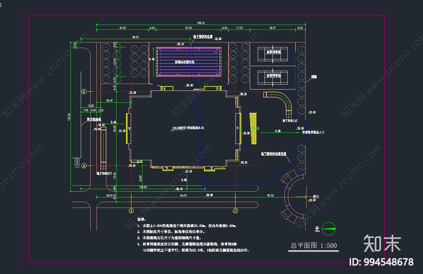 现代风格中学cad施工图下载【ID:994548678】