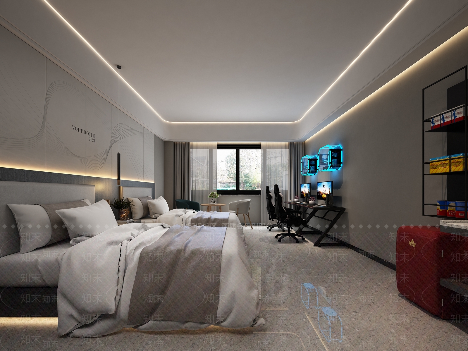 现代电竞酒店客房3D模型下载【ID:494609611】