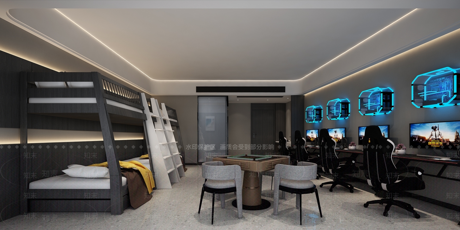 现代电竞酒店客房3D模型下载【ID:494610651】