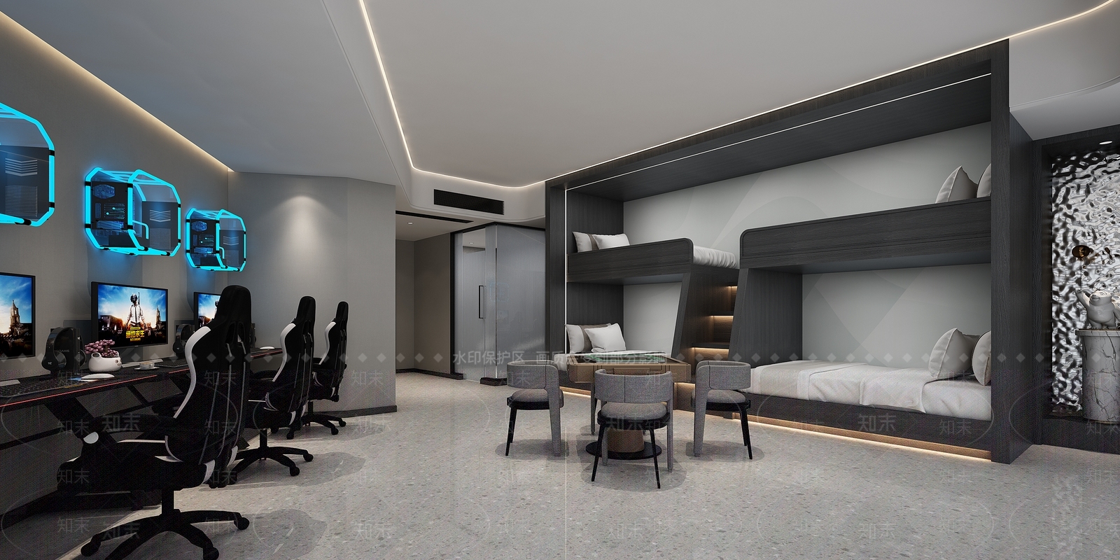 现代电竞酒店客房3D模型下载【ID:494610665】