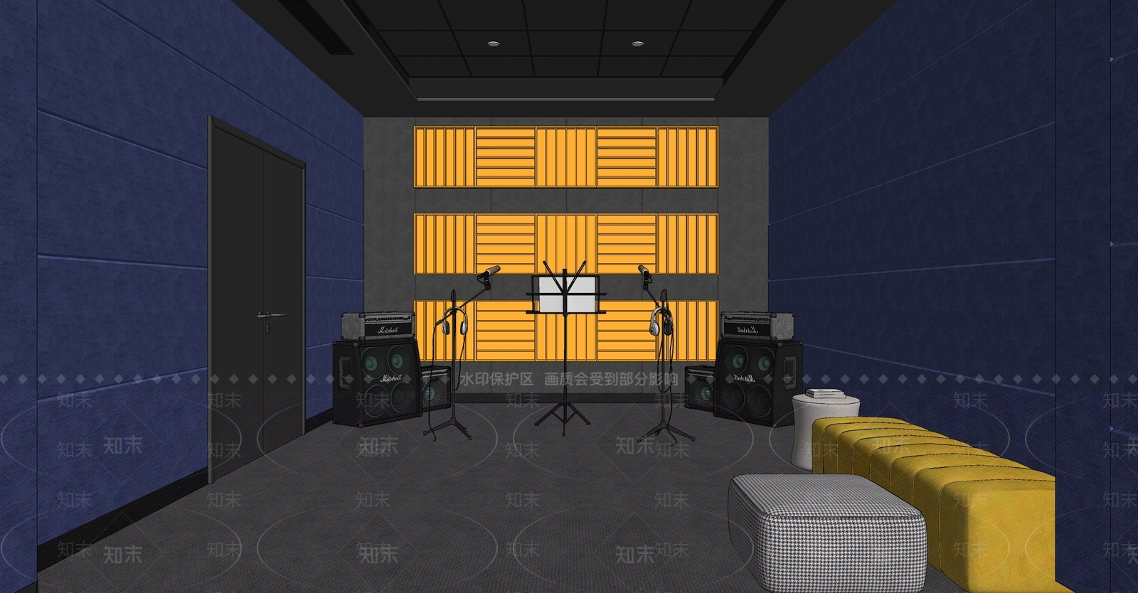 现代录音棚SU模型下载【ID:594642464】