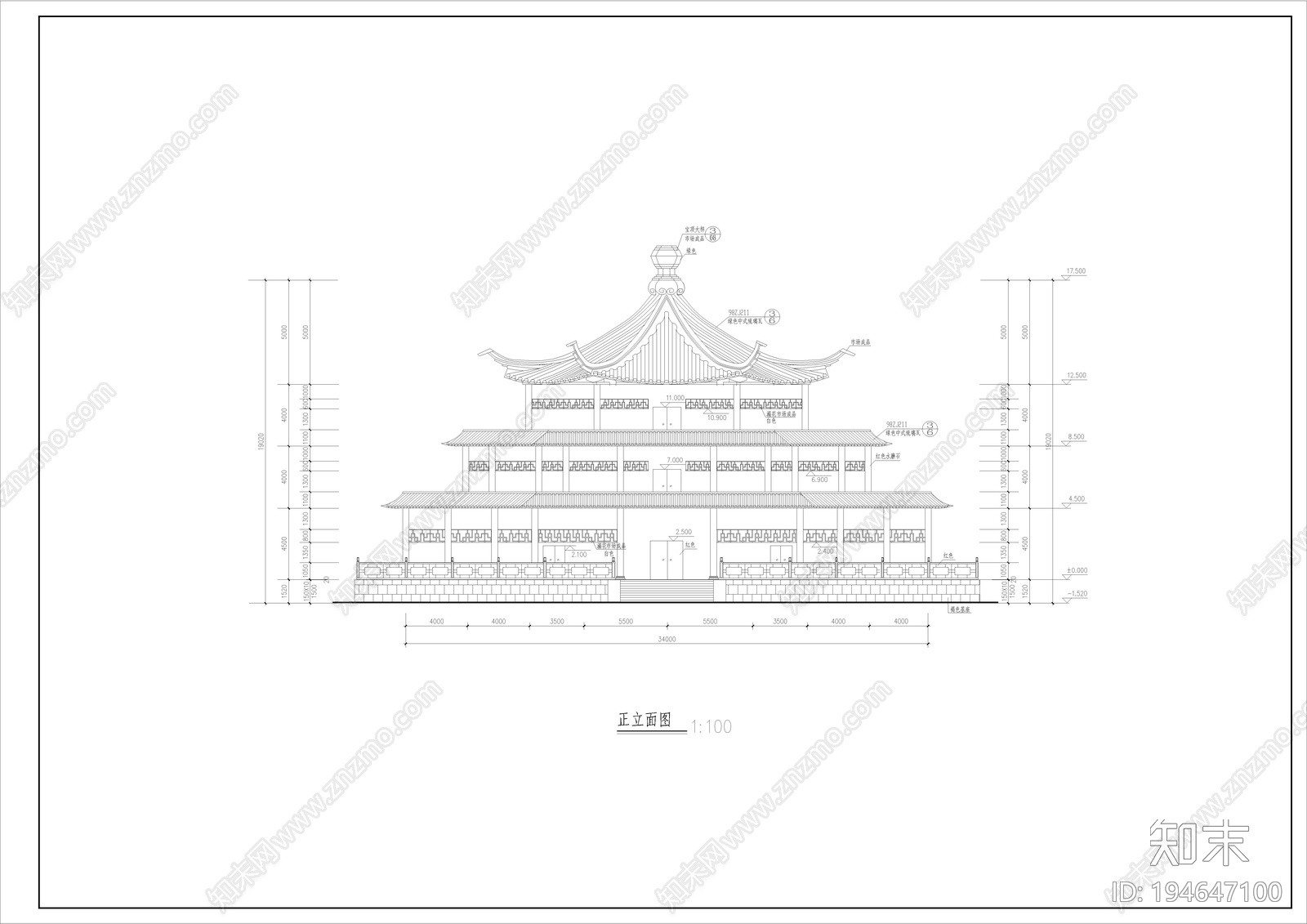 中式古建筑cad施工图下载【ID:194647100】