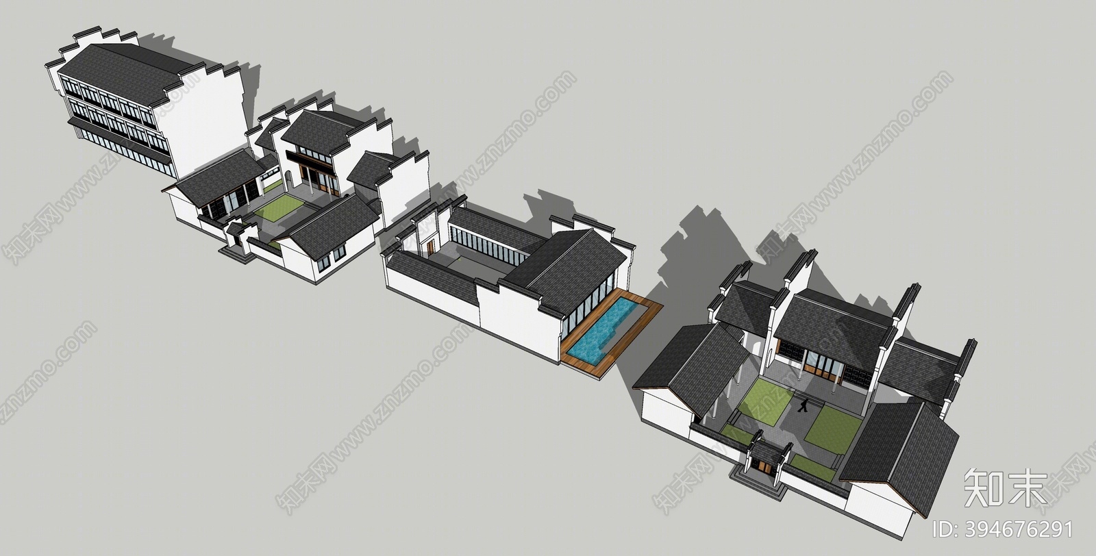 新中式四合院SU模型下载【ID:394676291】