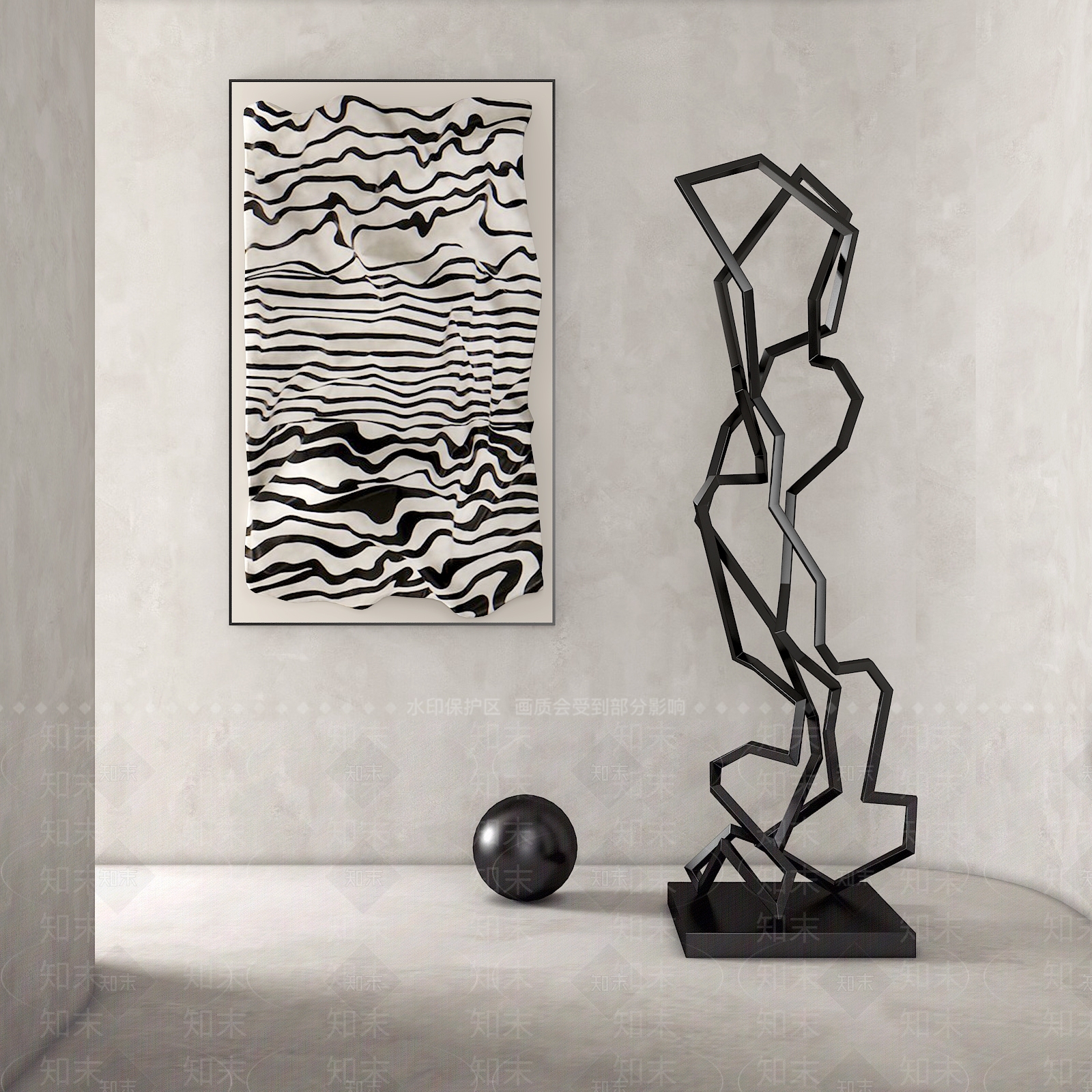 现代铁艺雕塑3D模型下载【ID:394678890】