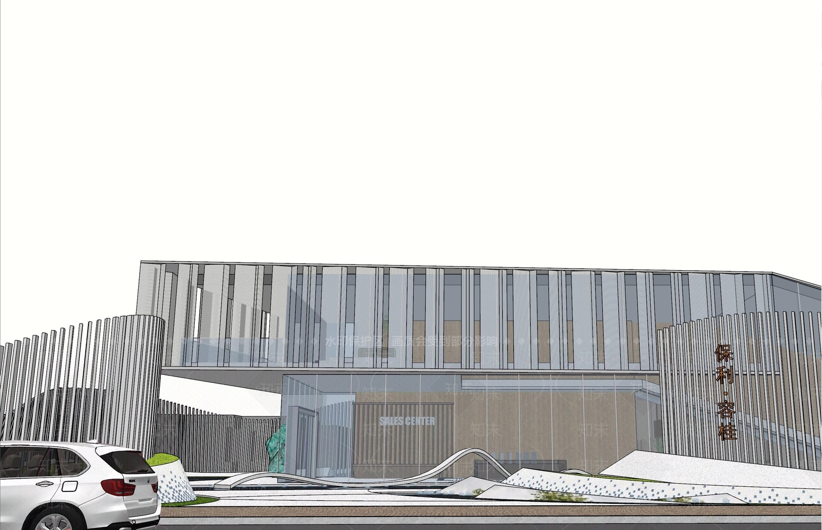 现代售楼处建筑SU模型下载【ID:594679519】