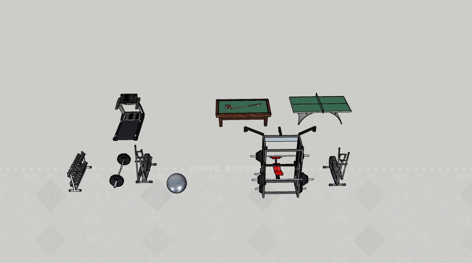 现代运动器材组合SU模型下载【ID:594702175】