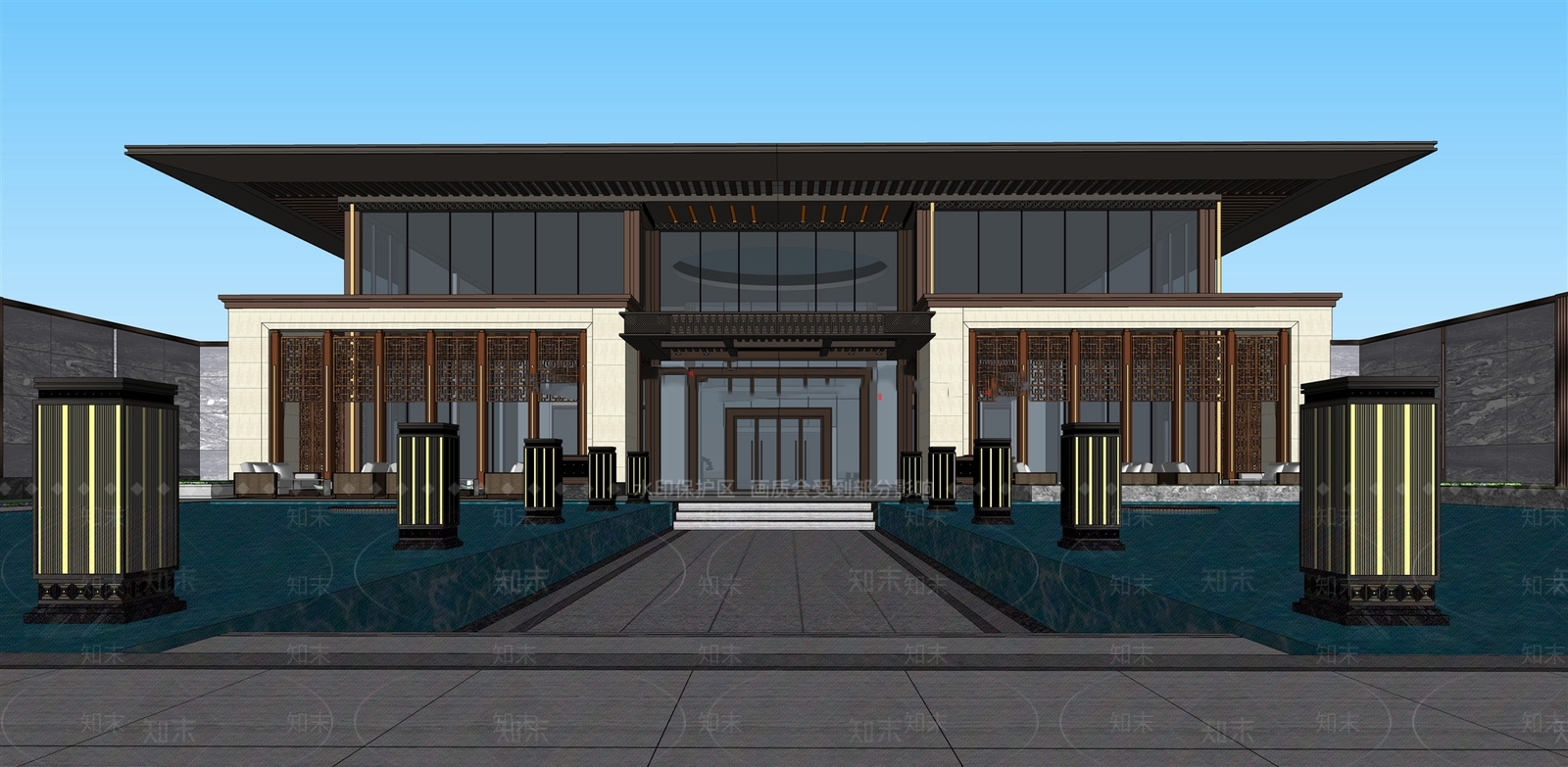 中式小区建筑SU模型下载【ID:894725745】