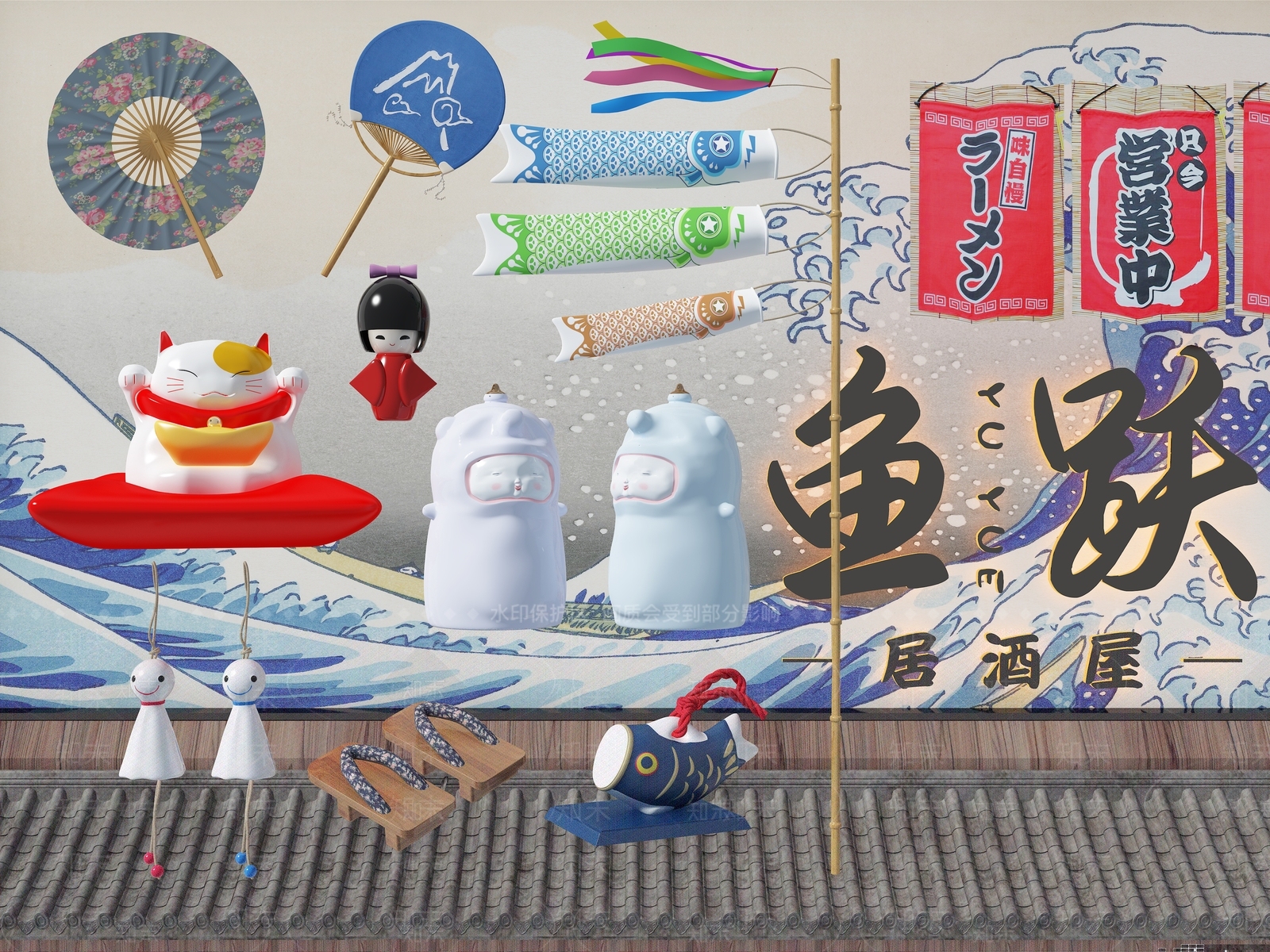 日式饰品摆件组合3D模型下载【ID:994736186】