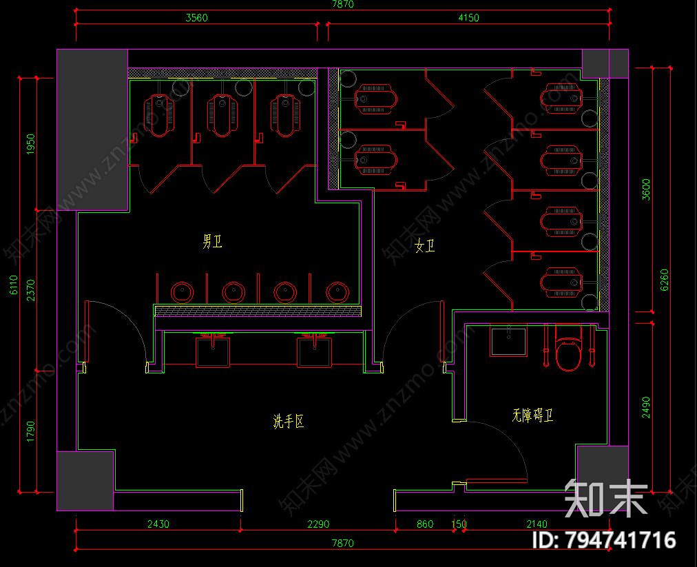 公共卫生间施工图下载【ID:794741716】