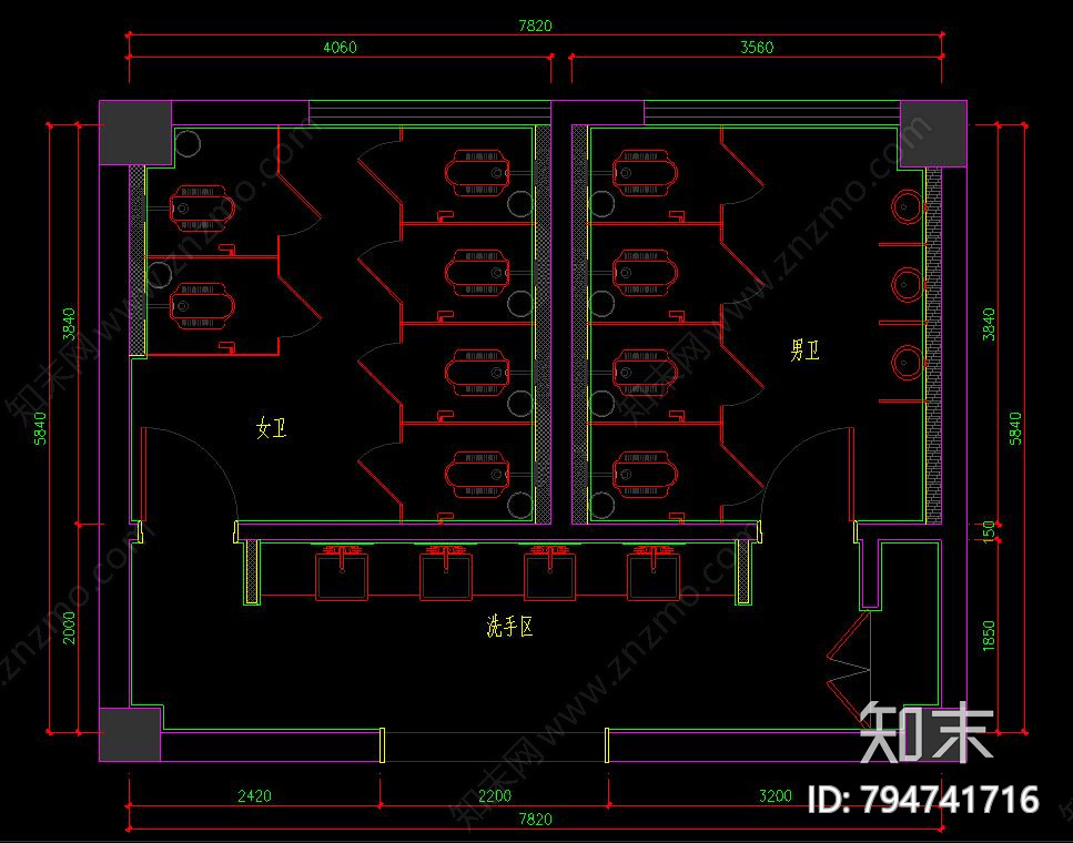 公共卫生间施工图下载【ID:794741716】