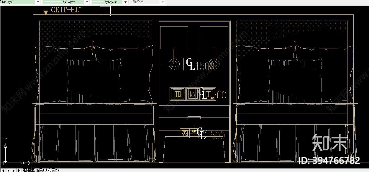 双人床cad施工图下载【ID:394766782】
