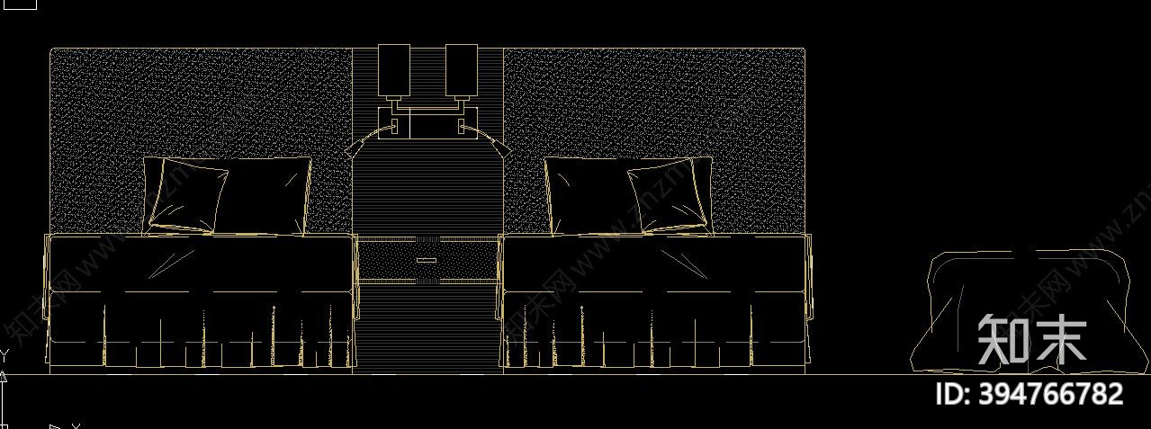 双人床cad施工图下载【ID:394766782】