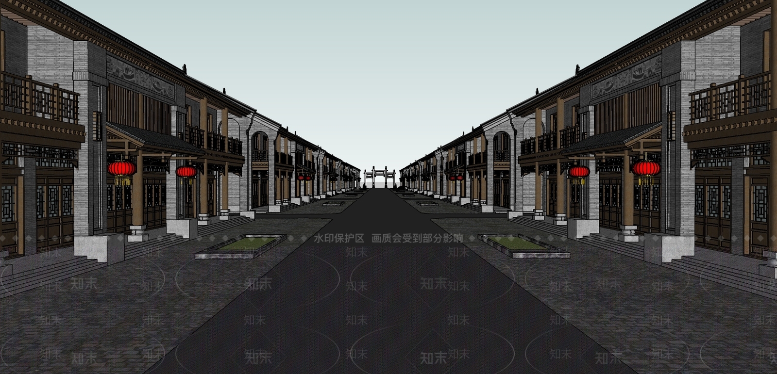 中式商业街SU模型下载【ID:394790971】