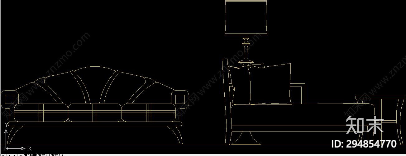现床尾沙发cad施工图下载【ID:294854770】