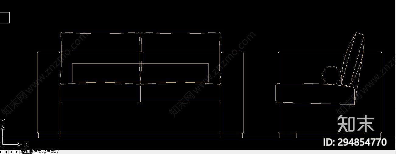 现床尾沙发cad施工图下载【ID:294854770】