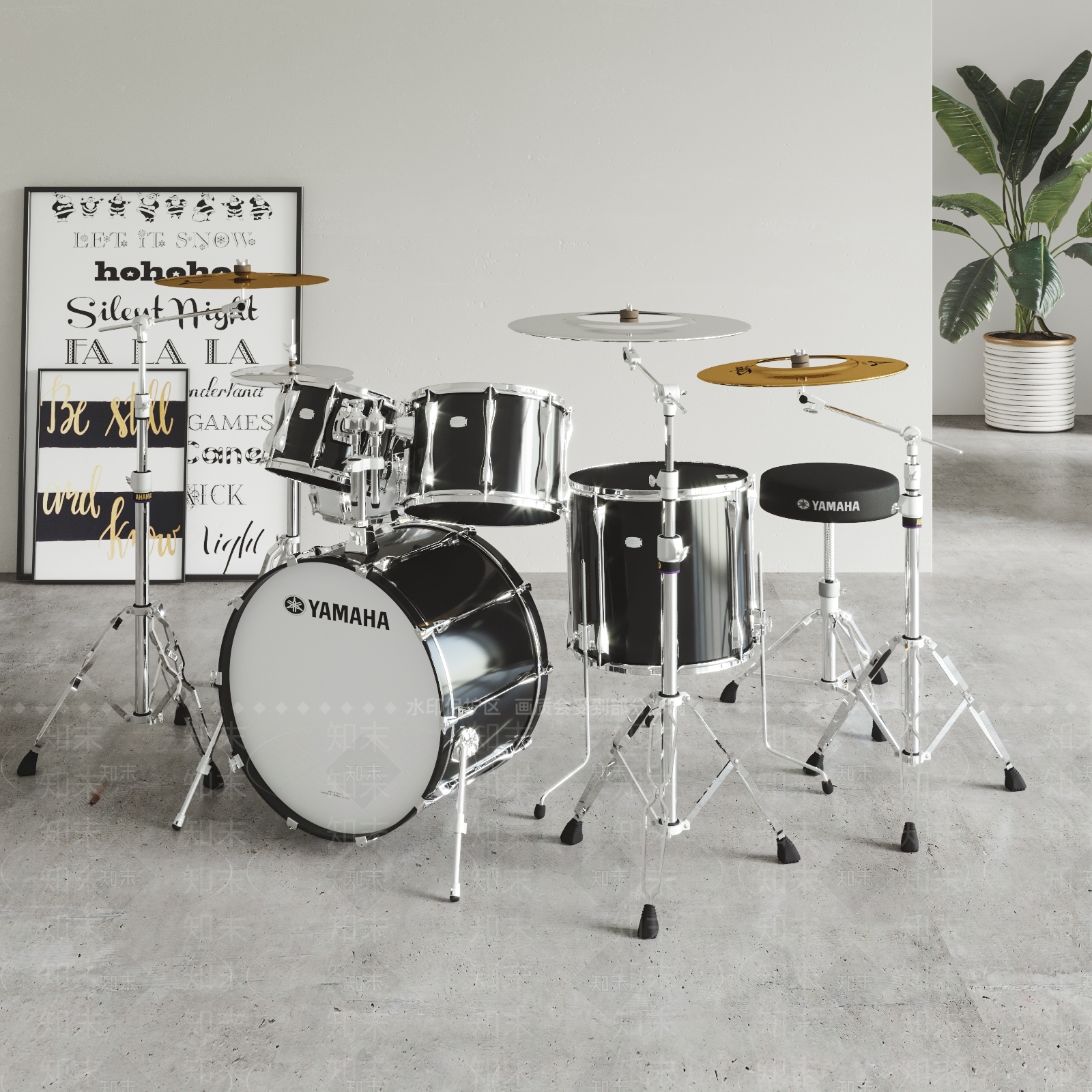 YAMAHA现代架子鼓组合3D模型下载【ID:194856236】