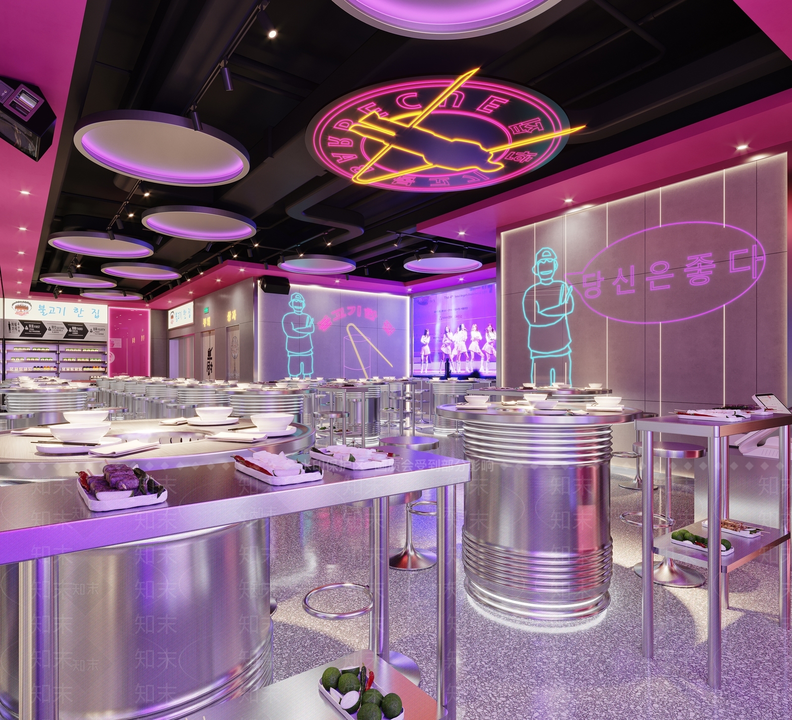现代韩式烤肉店3D模型下载【ID:394868279】