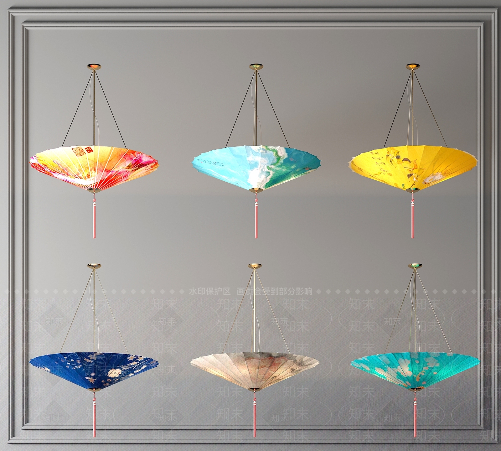 中式油纸伞吊灯3D模型下载【ID:594870885】