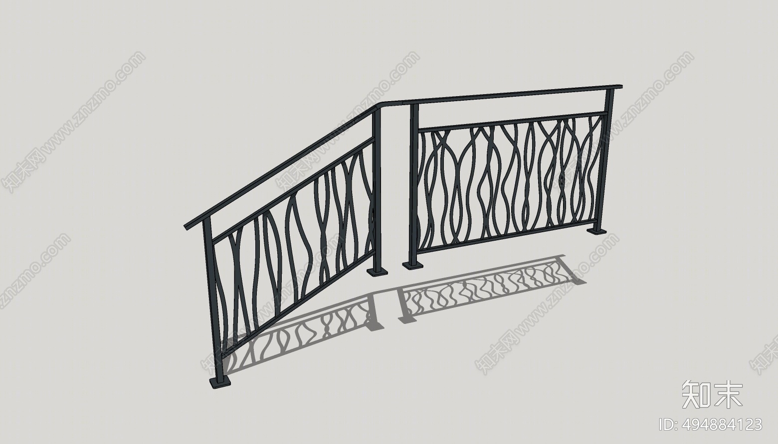 现代铁艺栏杆SU模型下载【ID:494884123】