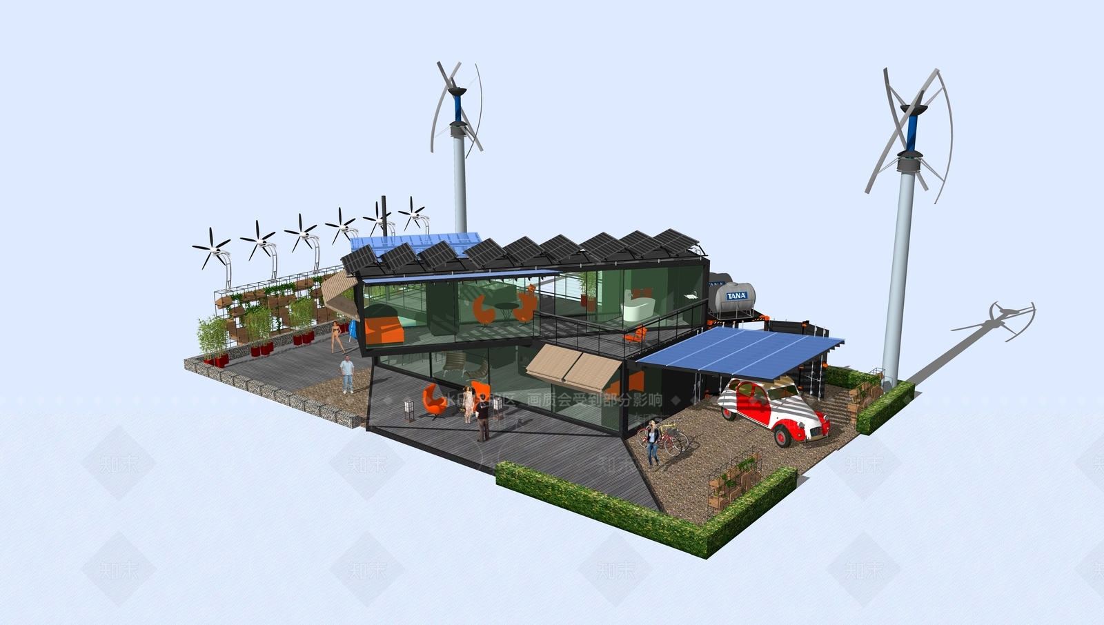 工业集装箱别墅SU模型下载【ID:294908337】