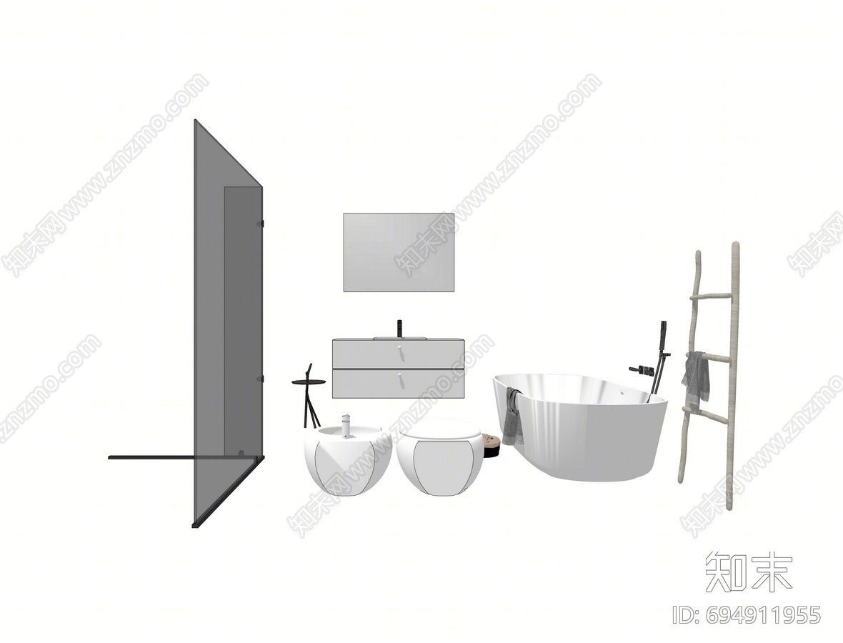 现代卫浴小件组合SU模型下载【ID:694911955】