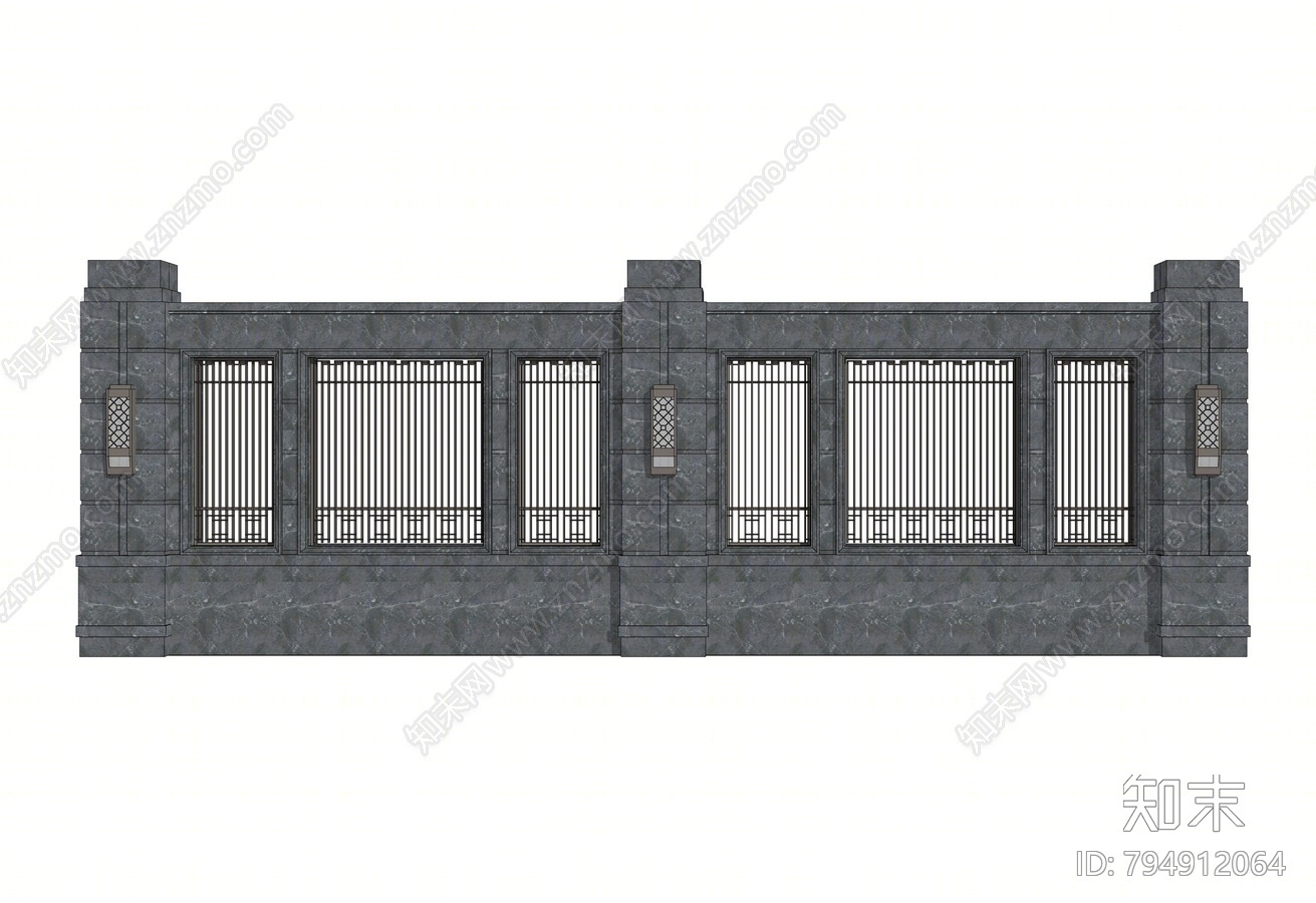 简欧景墙围墙SU模型下载【ID:794912064】