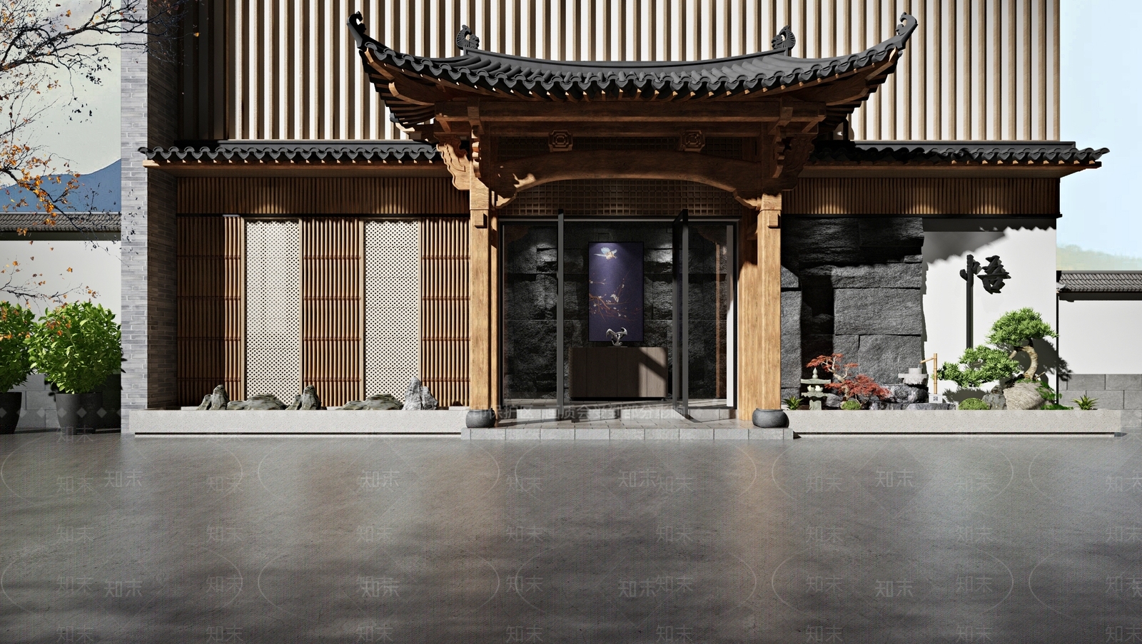 新中式门头3D模型精品下载_3dmax模型_知末网