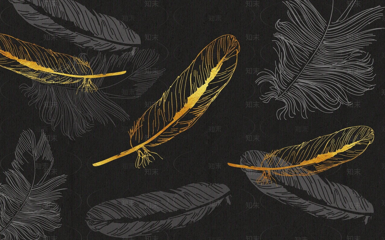 现代简约金色质感羽毛电视背景墙贴图下载【ID:494930705】