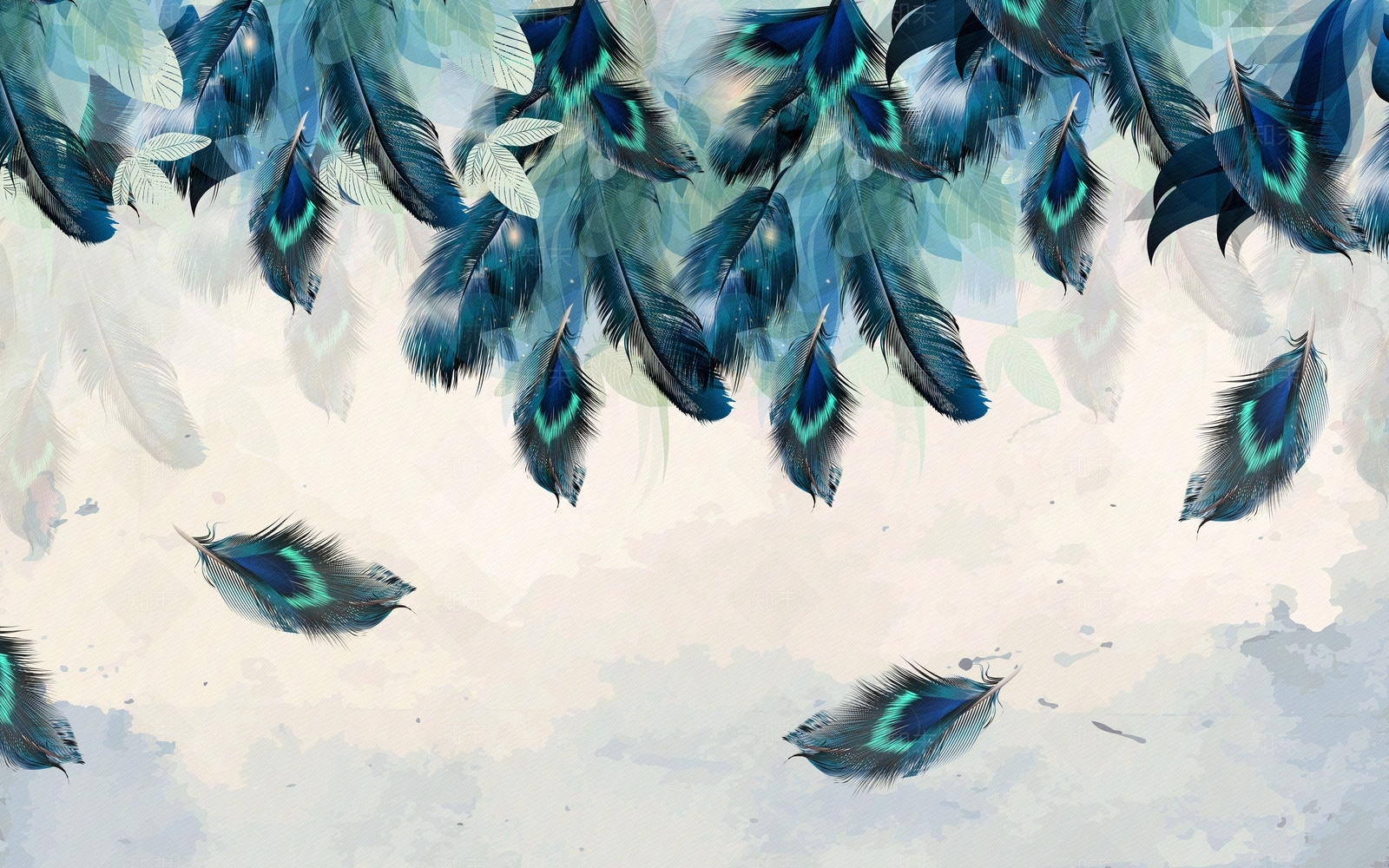 现代简约梦幻羽毛电视背景墙贴图下载【ID:894930552】