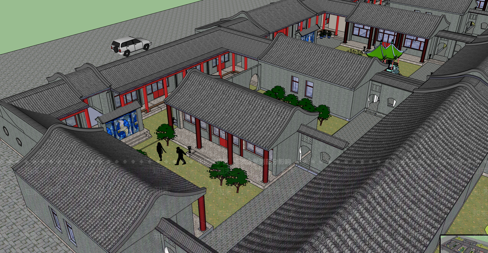 中式四合院SU模型下载【ID:394936279】