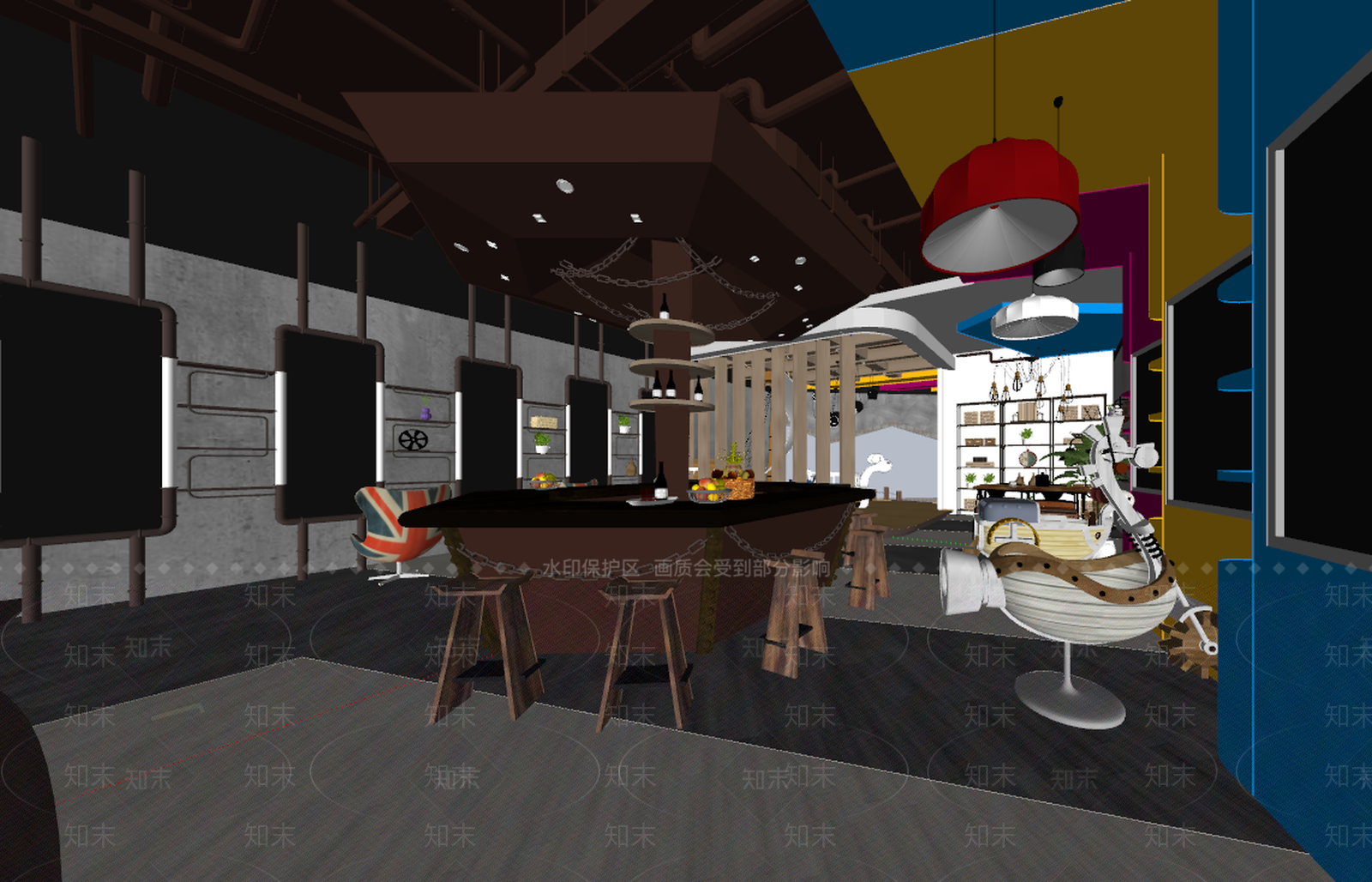 工业风美发店SU模型下载【ID:394943243】